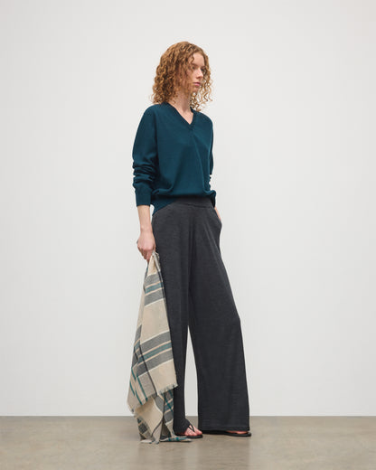 JOHNSTONS OF ELGIN WOMENS INA PANTS GREY 100% MERINO WOOL WITH LUNAN BOTTLE GREEN CASHMERE SWEATER, WITH ORON CASHMERE SCARF KDI00786HA4126