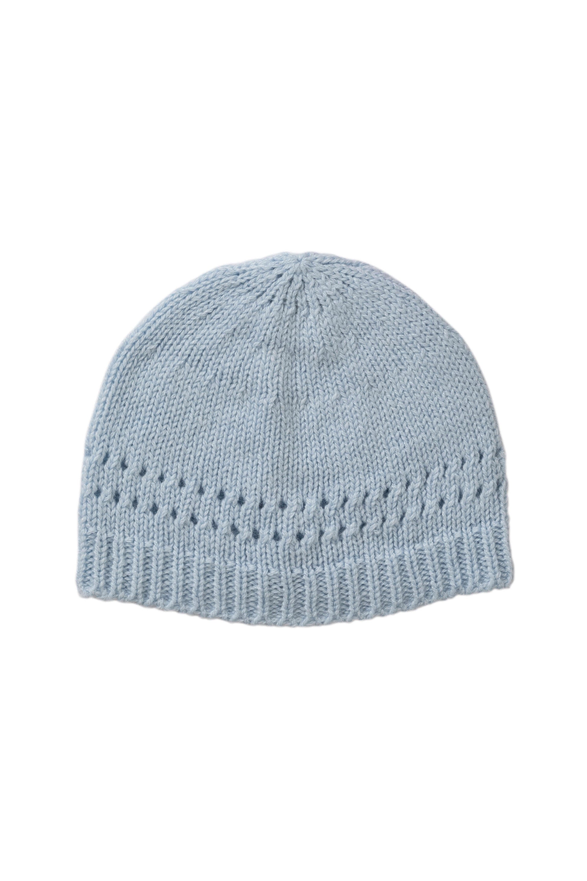 Johnstons of Elgin Baby Handknits Powder Blue Hand Knitted Cashmere Baby Beanie JA000132SD0167ONE