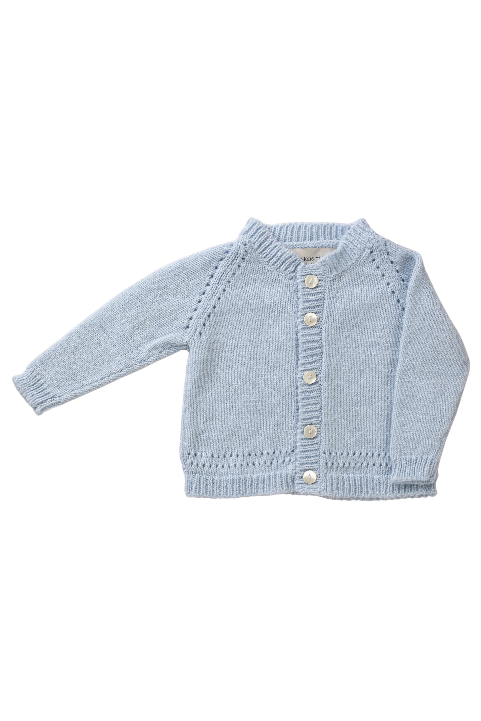 Johnstons of Elgin Baby Handknits Powder Blue Hand Knit Cashmere Baby Cardigan AW21GIFTSET19C