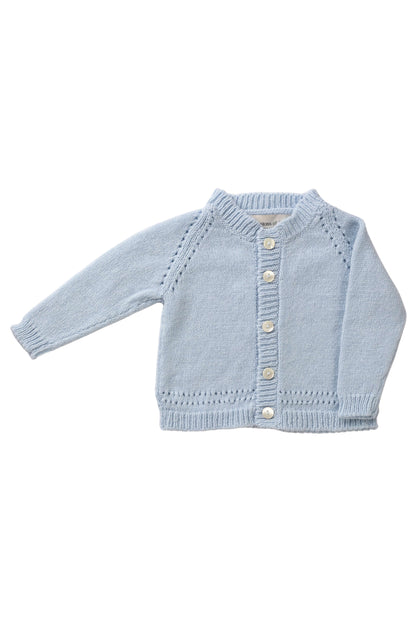 Johnstons of Elgin Baby Handknits Powder Blue Hand Knit Cashmere Baby Cardigan AW21GIFTSET19C