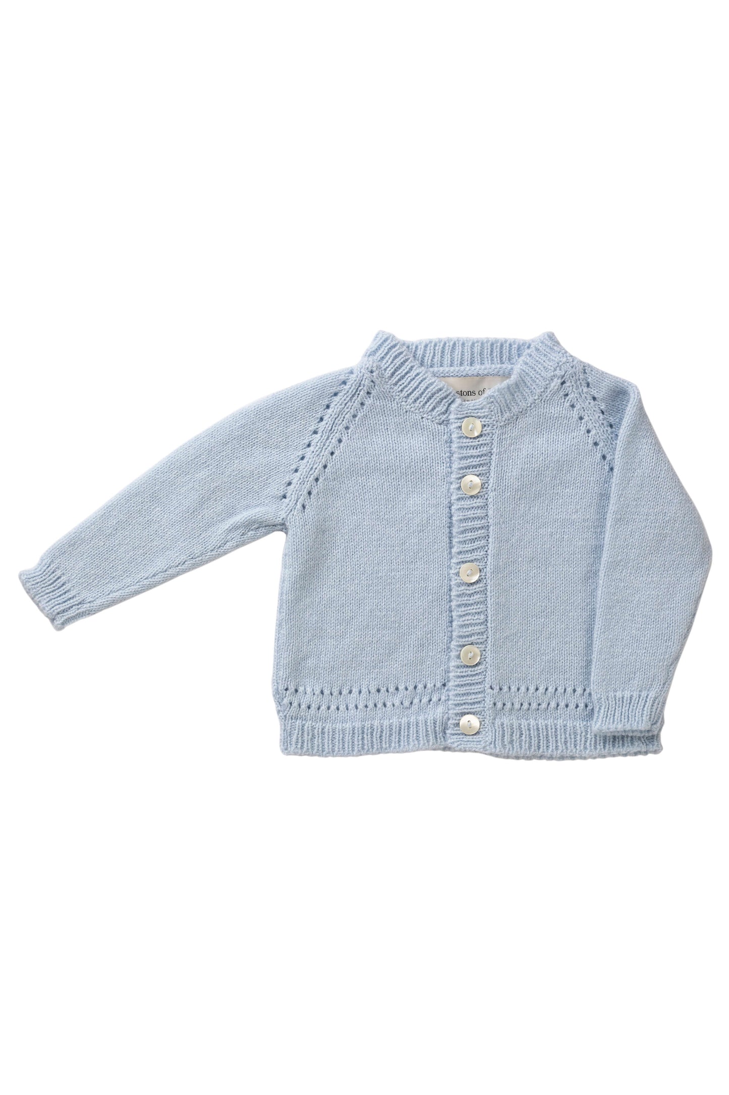 Johnstons of Elgin Baby Handknits Powder Blue Hand Knit Cashmere Baby Cardigan JA000105SD0167