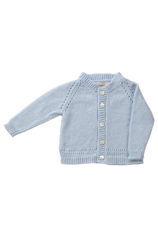 Johnstons of Elgin Baby Handknits Powder Blue Hand Knit Cashmere Baby Cardigan JA000105SD0167