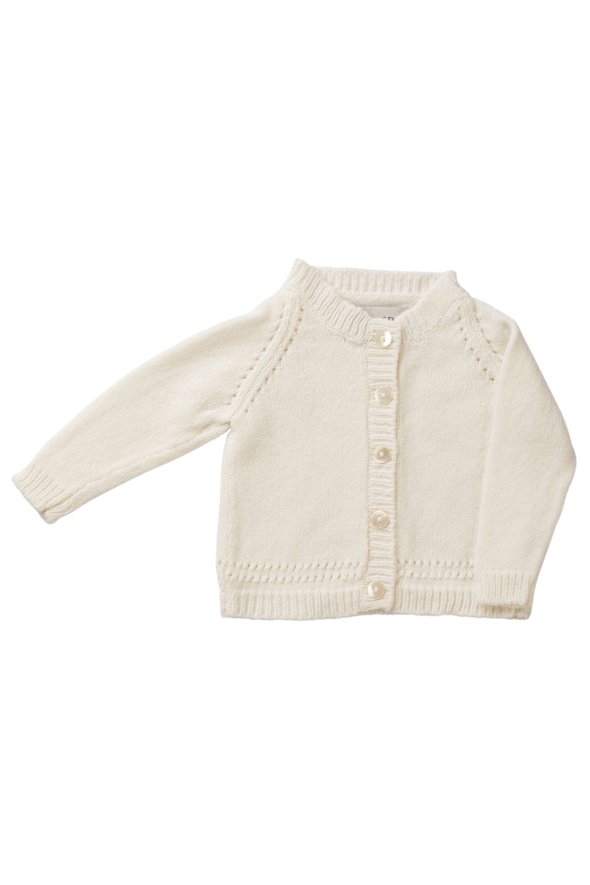 Johnstons of Elgin Baby Handknits ECRU Hand Knit Cashmere Baby Cardigan AW21GIFTSET19A
