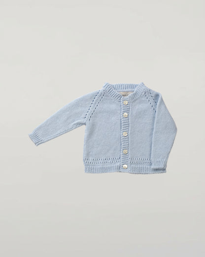 Johnstons of Elgin Baby Handknits Powder Blue Hand Knit Cashmere Baby Cardigan & Cashmere Beanie Giftset AW21GIFTSET19C