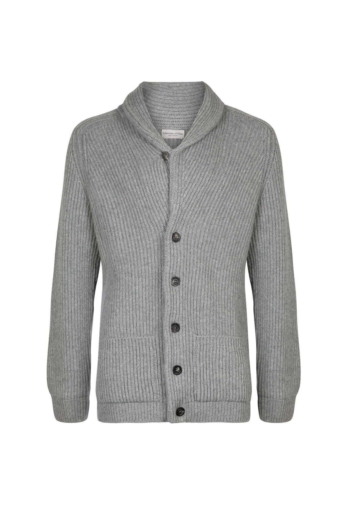 Johnstons of Elgin Men's Knitwear Light Grey Ribbed Shawl Collar Cardigan KAC05183HA0308