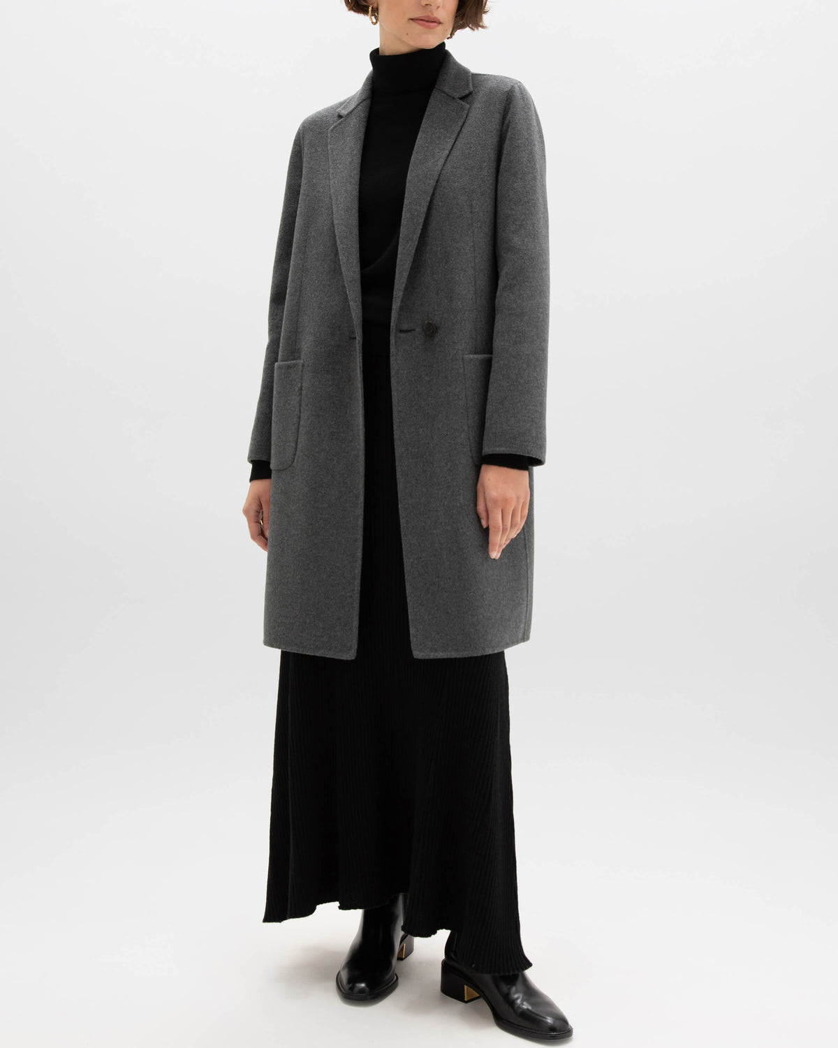 Johnstons of Elgin Women's Coats Mid Grey Classic Cashmere Coat TA000520RU7292
