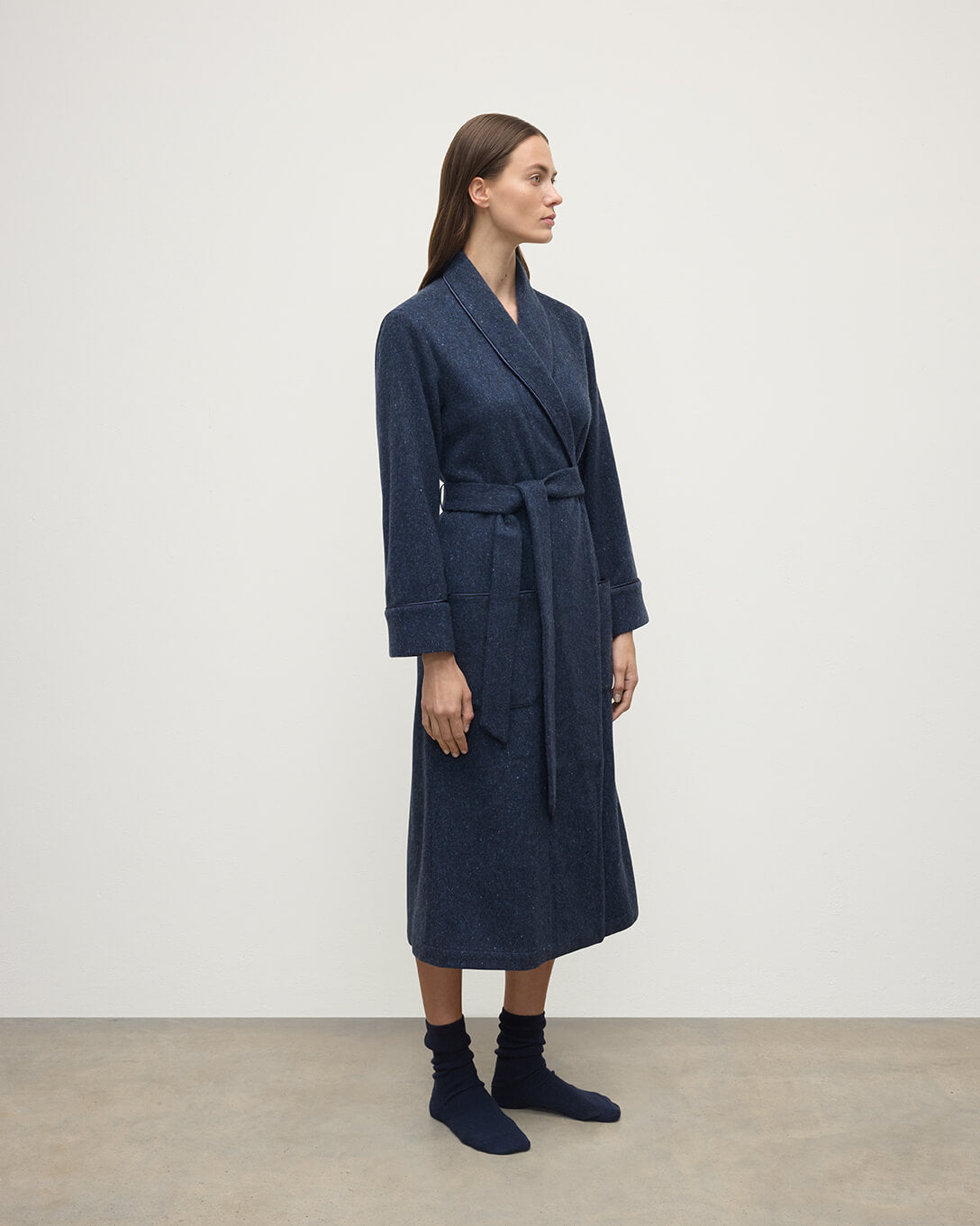 Johnstons of Elgin Women's Loungewear Navy Donegal Donegal Cashmere Dressing Gown TA000529RU7383