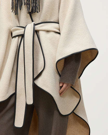 JOHNSTONS OF ELGIN WOMENS BELTED CAPE WITH LEATHER BINDING NATURAL 90% WOOL, 10% CASHMERE TB000696RU7544ONE