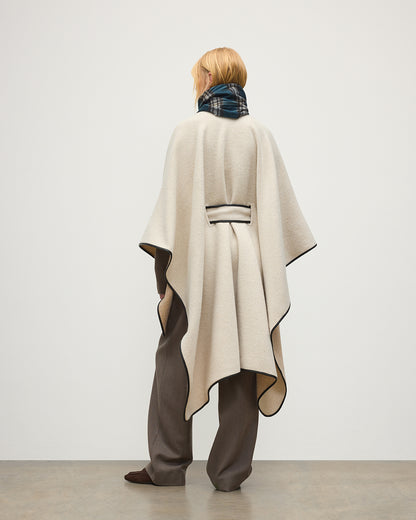 JOHNSTONS OF ELGIN WOMENS BELTED CAPE WITH LEATHER BINDING NATURAL 90% WOOL, 10% CASHMERE TB000696RU7544ONE