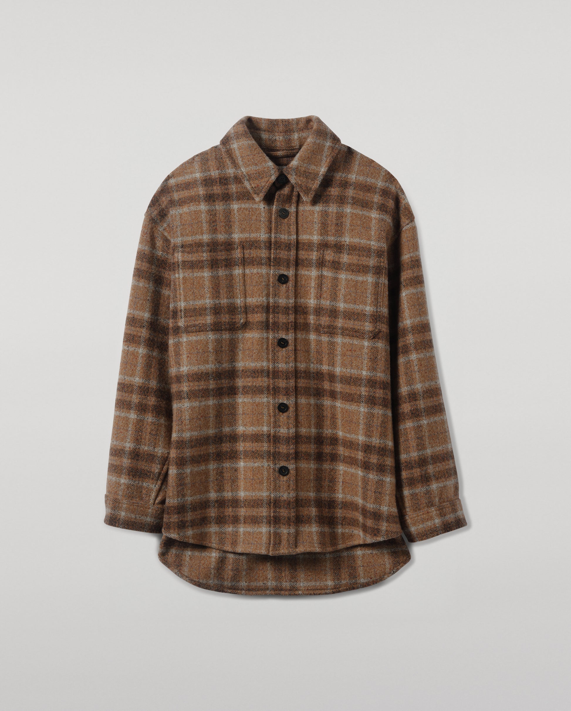 Johnstons of Elgin Men's Tailoring Vicuna Tweed Check Cashmere Wool Blend Brown Overshirt TB000755RU7683