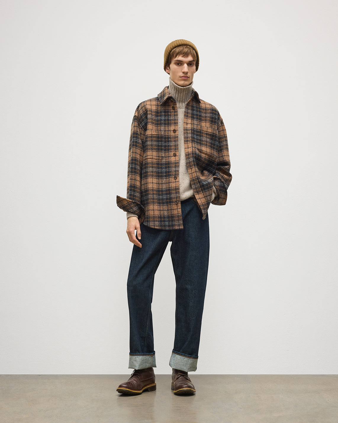 JOHNSTONS OF ELGIN MENS ATHOLL CASHMERE WOOL OVERSHIRT 50% CASHMERE, 50% WOOL TB000860RU7858