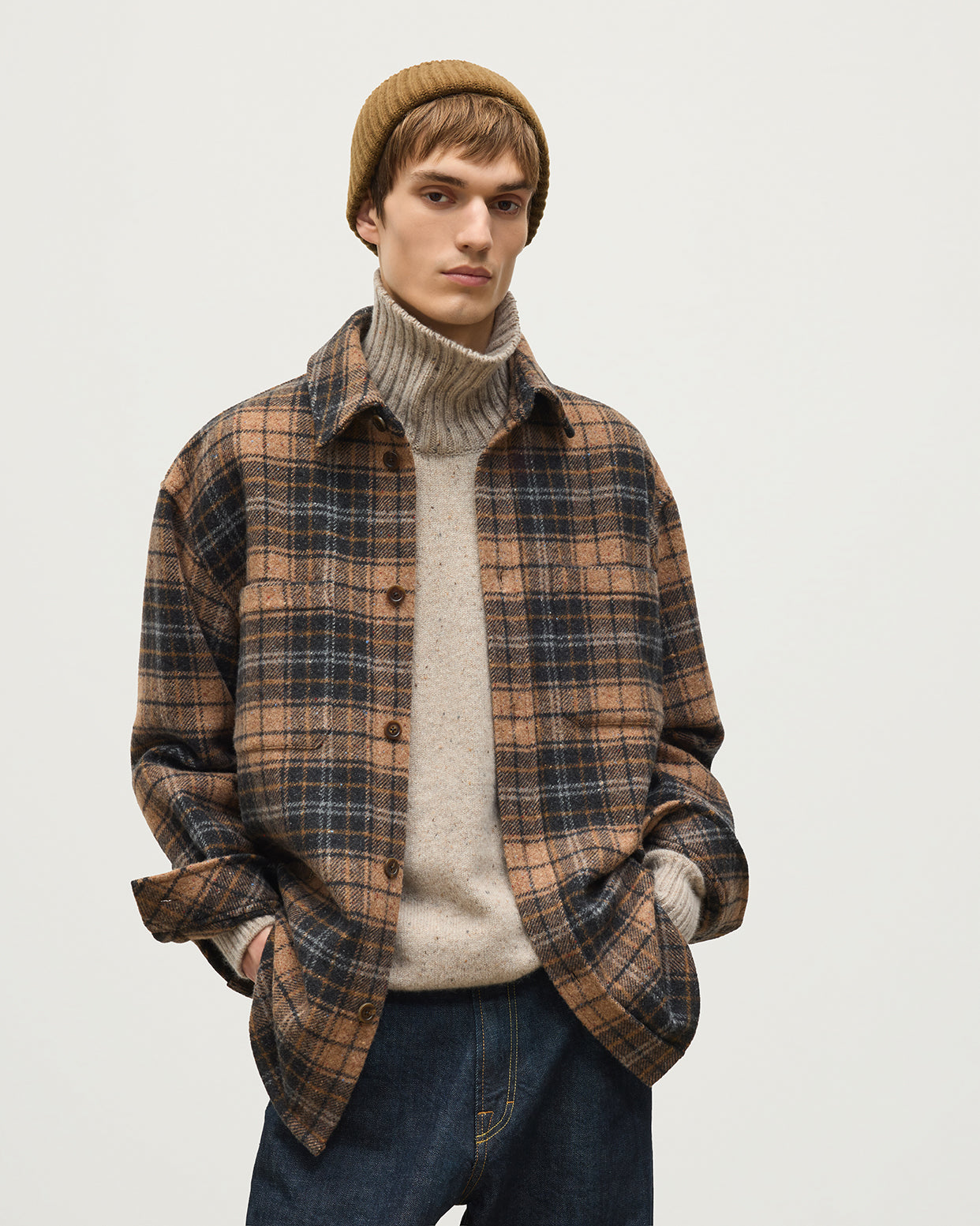 JOHNSTONS OF ELGIN MENS ATHOLL CASHMERE WOOL OVERSHIRT 50% CASHMERE, 50% WOOL TB000860RU7858
