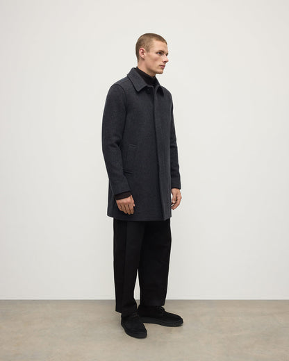 Johnstons of Elgin AW25 Men's Tailoring Shale Modern Twill Wool Grey Car Coat side view TD000473RU7680
