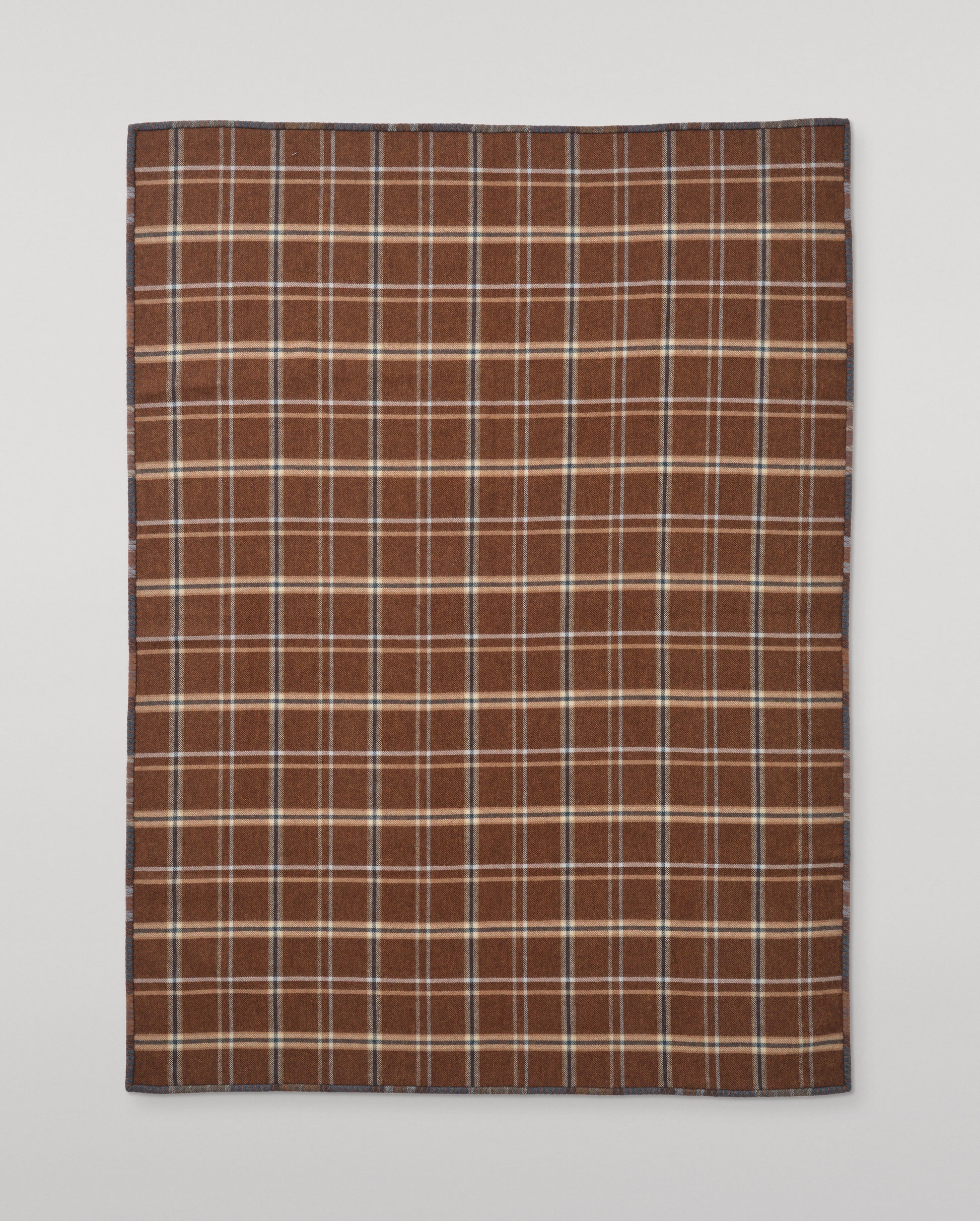 Johnstons of Elgin Double Face 100% Wool Blanket in Heather Blue and Brown Check TD000535RU7427ONE