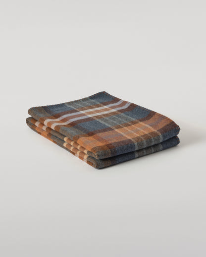 Johnstons of Elgin Double Face 100% Wool Blanket in Heather Blue and Brown Check TD000535RU7427ONE