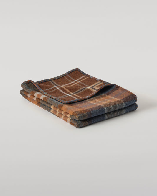 Johnstons of Elgin Double Face 100% Wool Blanket in Heather Blue and Brown Check TD000535RU7427ONE