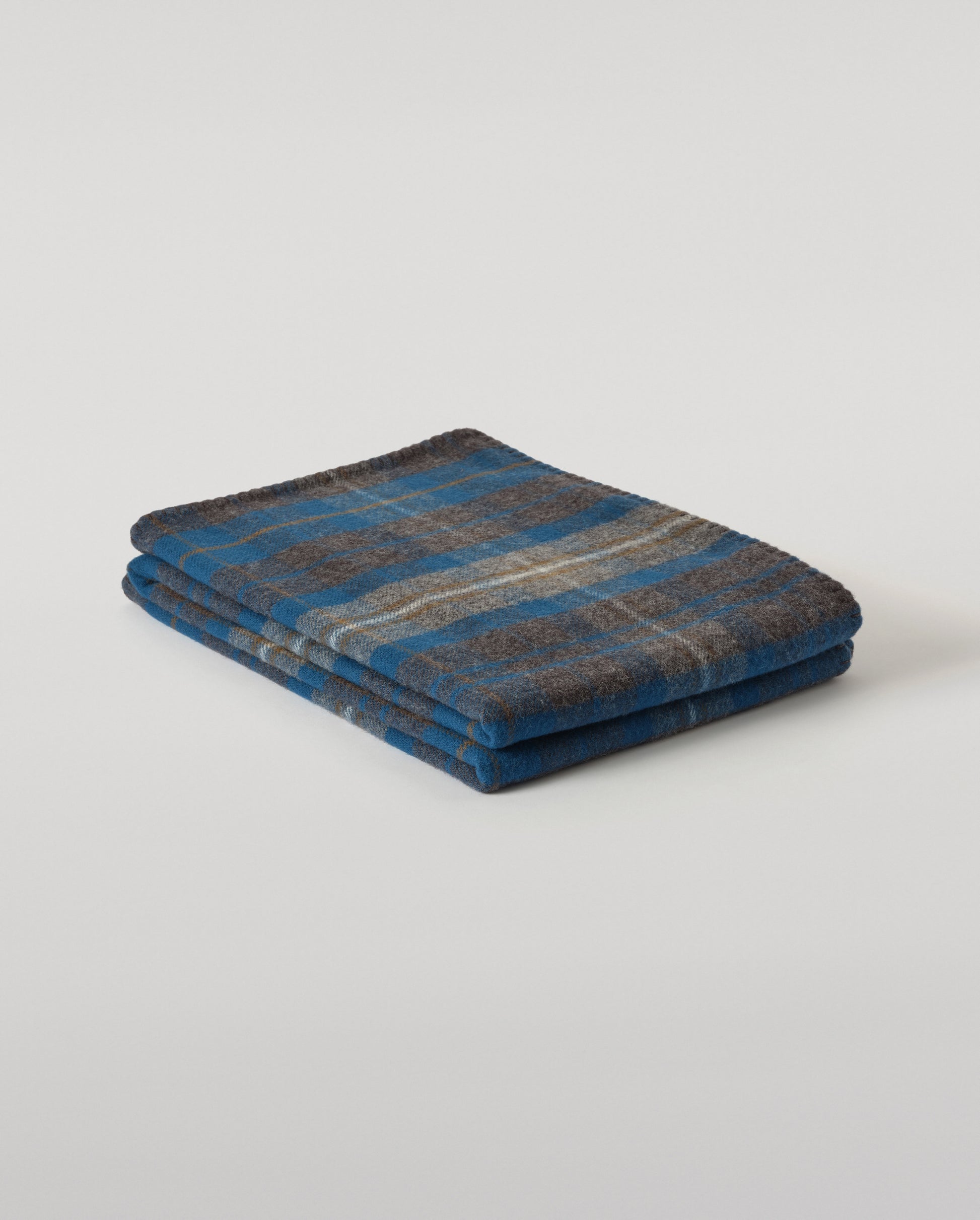 Johnstons of Elgin Double Face 100% Wool Blanket in Petrol & Charcoal Grey Check TD000535RU7833ONE