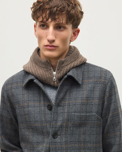 JOHNSTONS OF ELGIN CASHMERE RIBBED NEVIS HOOD WITH ZIP FASTENING BROWN 100% CASHMERE WITH MEN'S WEAVERS JACKET I GREY TARTAN HAY03615Q26297ONE