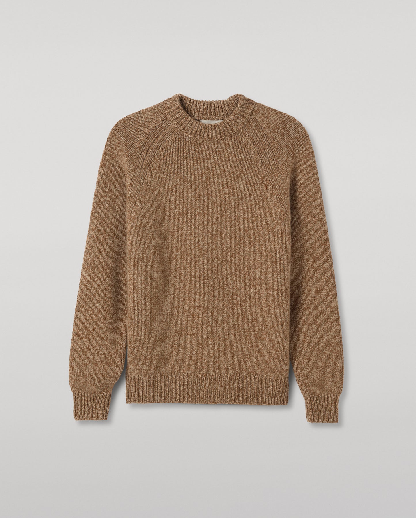 JOHNSTONS OF ELGIN FYFE CREW SWEATER CASHMERE 3 COLOUR MARL CREW SWEATER - 6 PLY BROWN MARL 100% CASHMERE UAC05753007013
