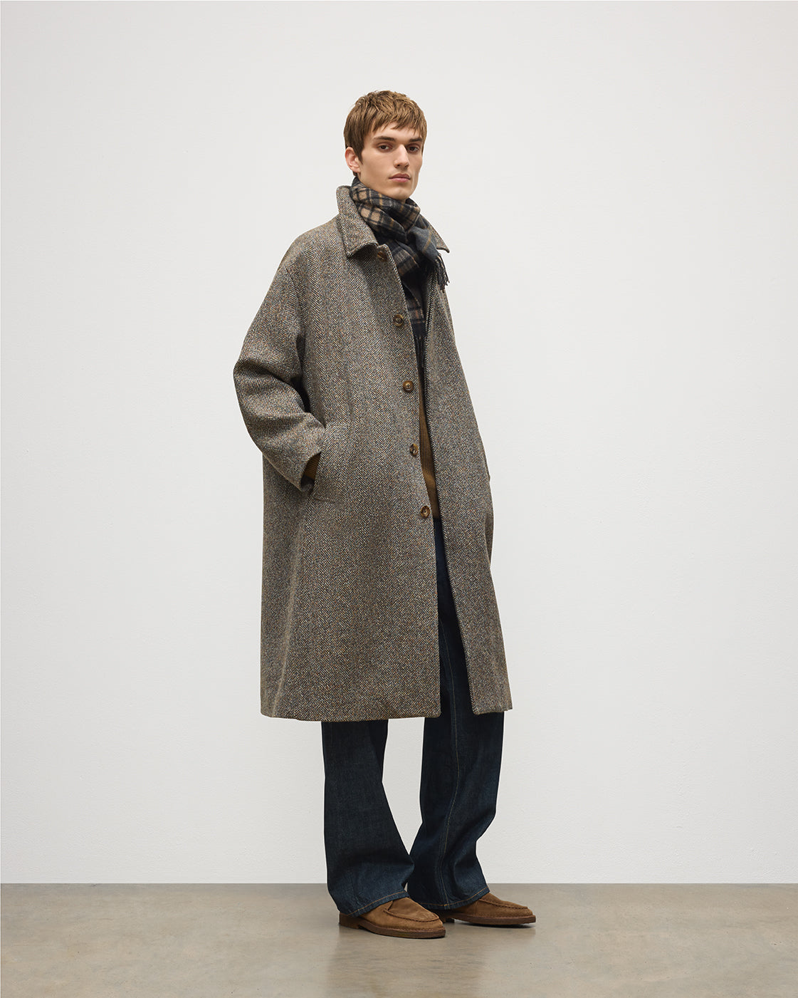 JOHNSTONS OF ELGIN MENS BRODIE WOOL CAR COAT BLUE MARL 100% WOOL UD000542RU7856