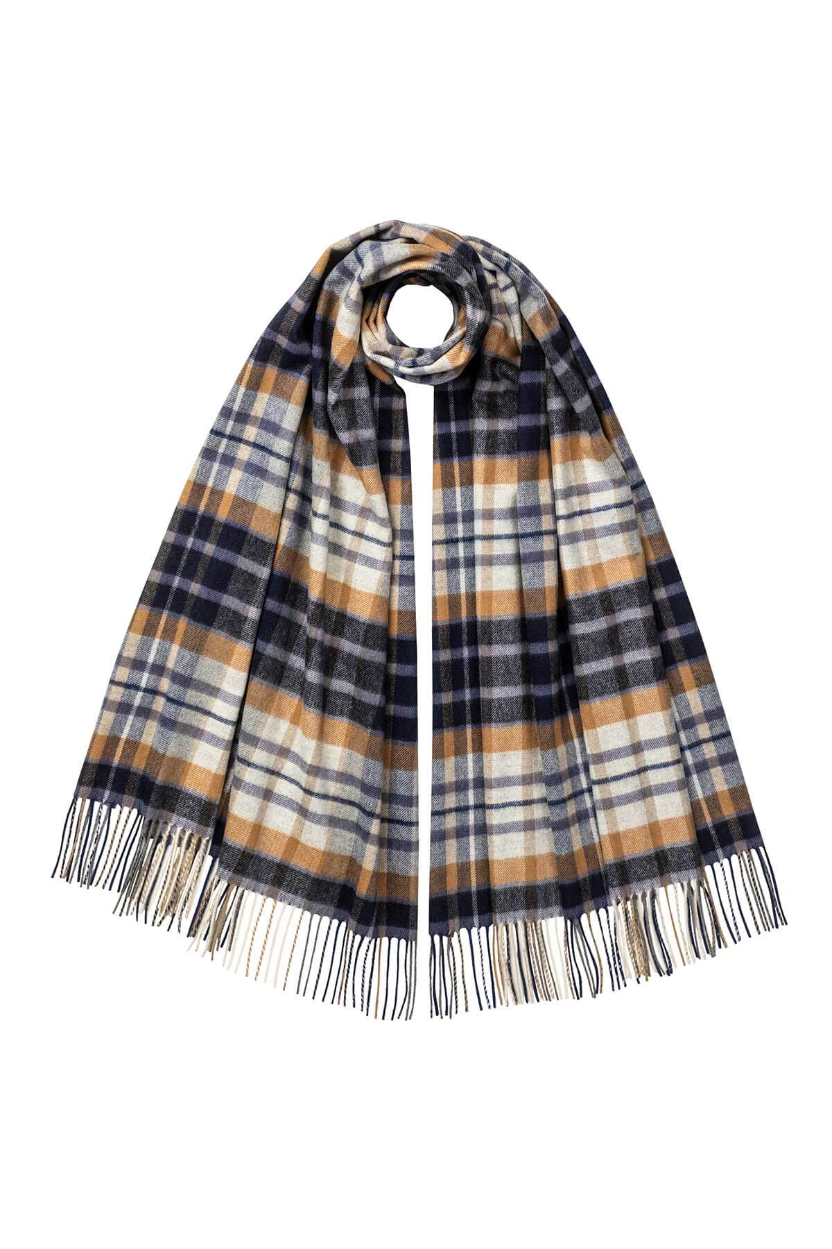Johnstons of Elgin 100% Cashmere Stole in House Check on a white background WA000056RU6933ONE