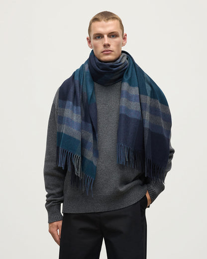 Johnstons of Elgin AW25 Woven Accessories Blue Modern Check Blue Cashmere Stole WA000056RU7630ONE