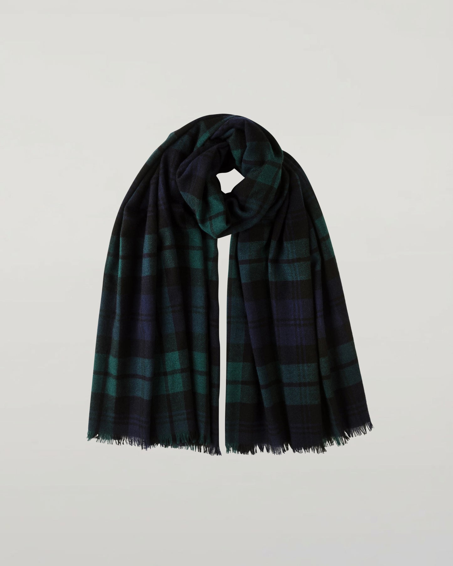 Johnstons of Elgin Lightweight Tartan Cashmere Stole in Black Watch on a white background WA001174KU0317N/A
