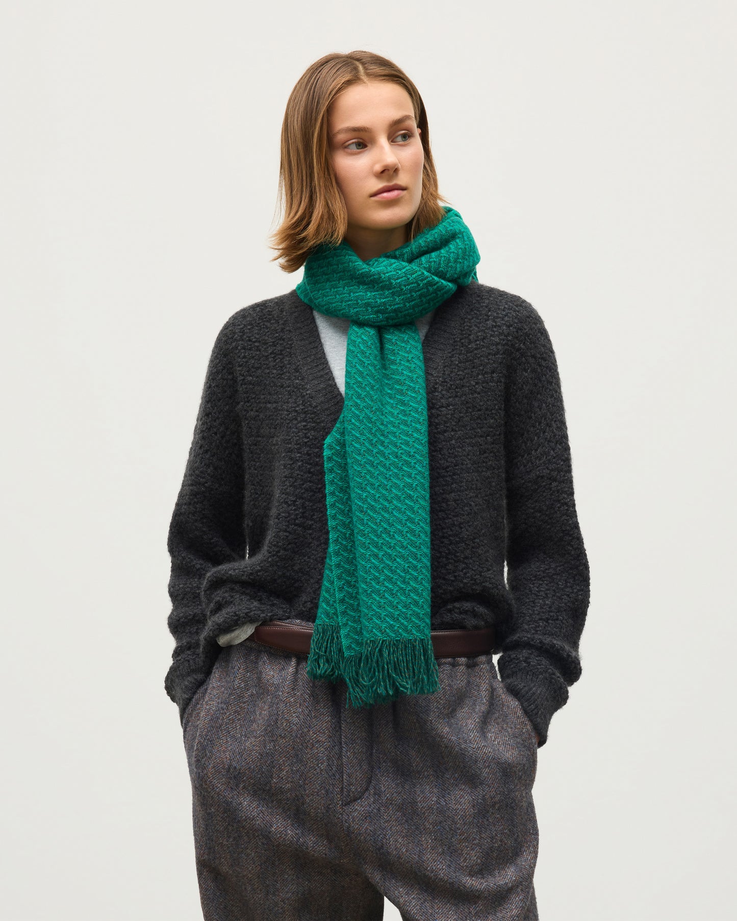 JOHNSTONS OF ELGIN CASHMERE YARROW SCARF GREEN 100% CASHMERE WA002618RU7800ONE