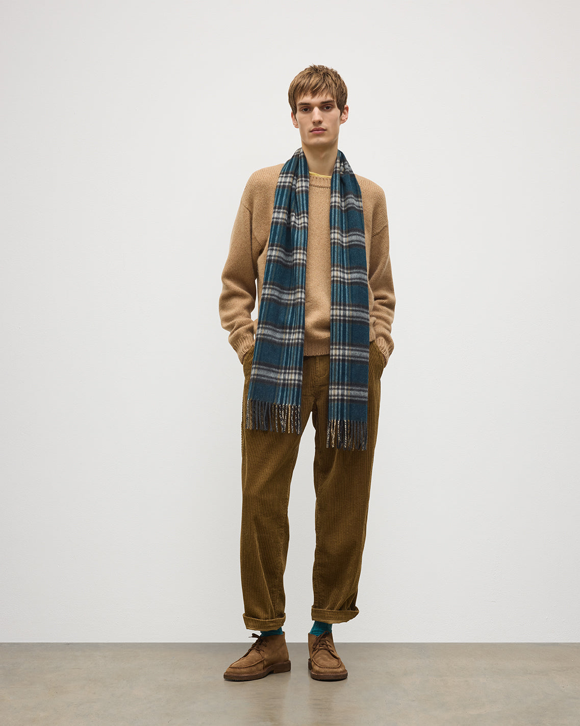 JOHNSTONS OF ELGIN CASHMERE VINTAGE CHECK SCARF BOTTLE GREEN 100% CASHMERE WA002634RU7781ONE