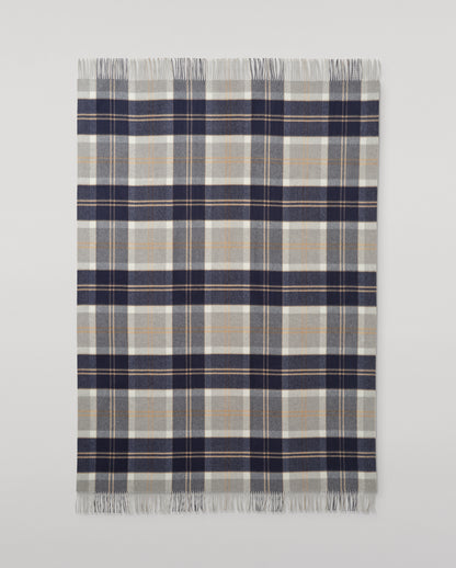 Johnstons of Elgin Silver Bannockbane Reclaimed Cashmere Blanket, Reversible, with fringe finish WA002637RU7822ONE
