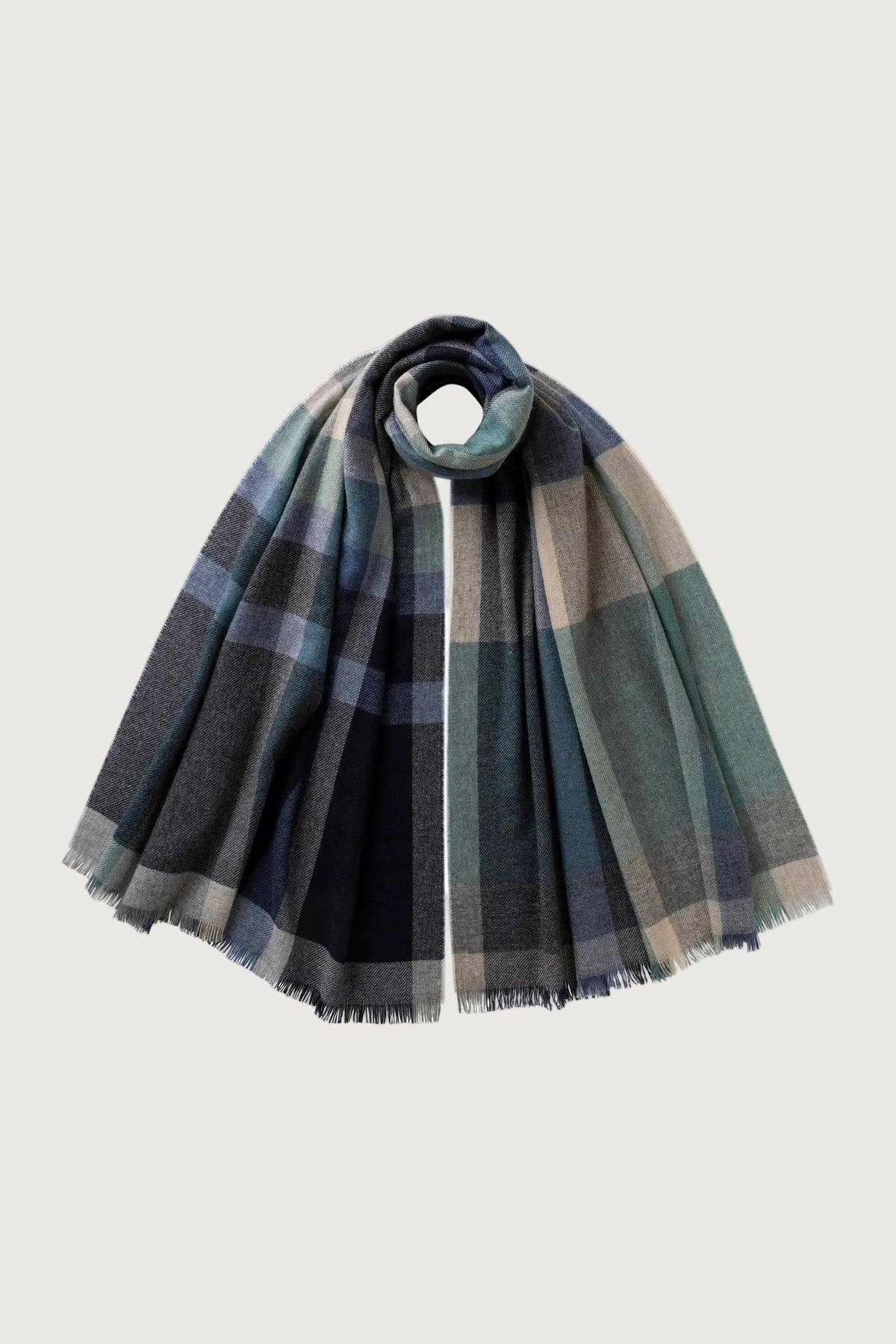 Johnstons of Elgin AW25 Woven Accessories Blue Madras Check Cashmere Stole WA001174RU7659ONE