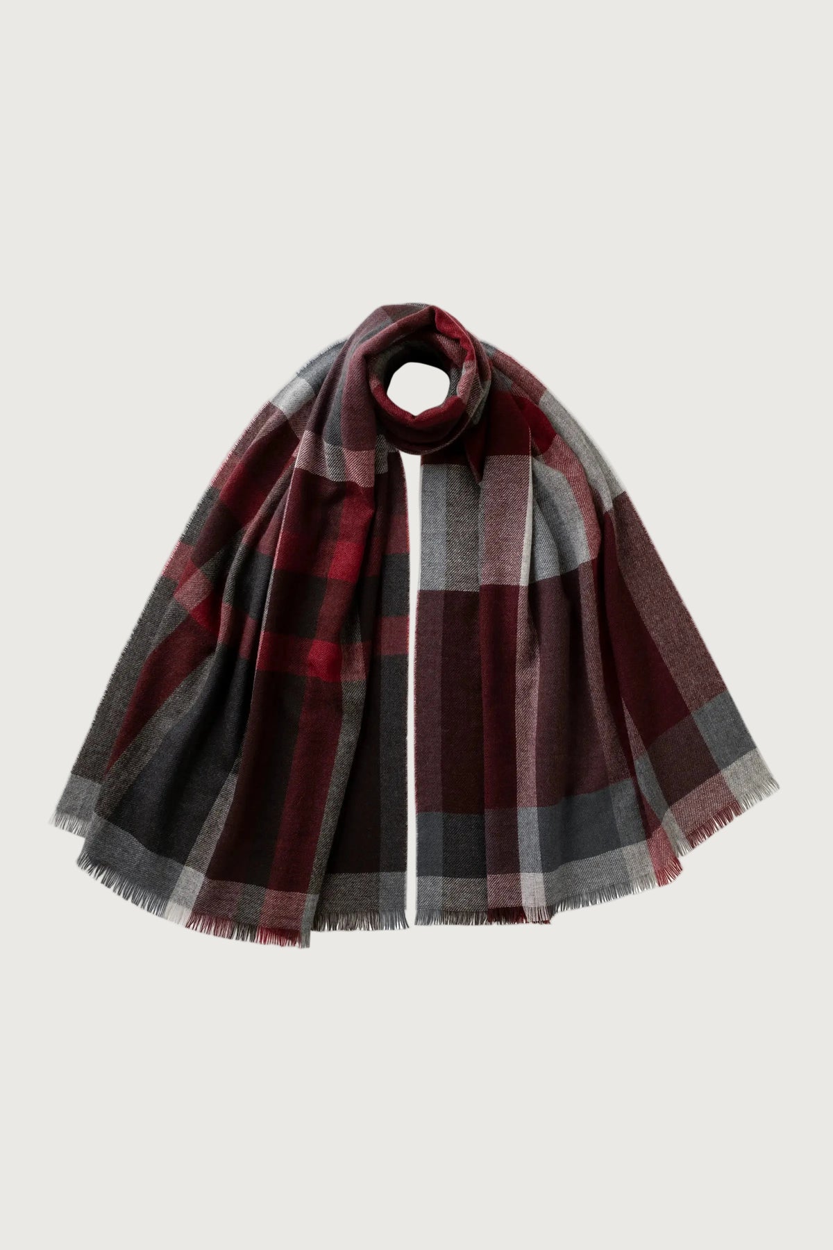 Johnstons of Elgin AW25 Woven Accessories Red Madras Check Cashmere Stole WA001174RU7661ONE