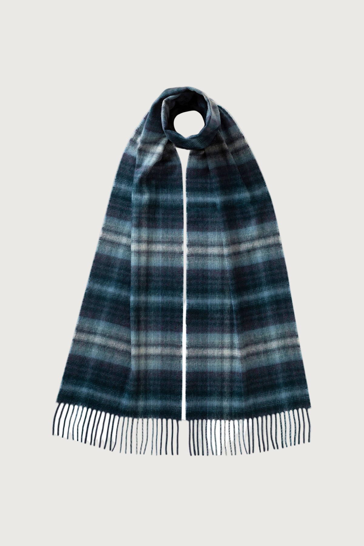 Johnstons of Elgin AW25 Woven Accessories Blue Blue Soft Blur Check Cashmere Scarf WA000016RU7632ONE