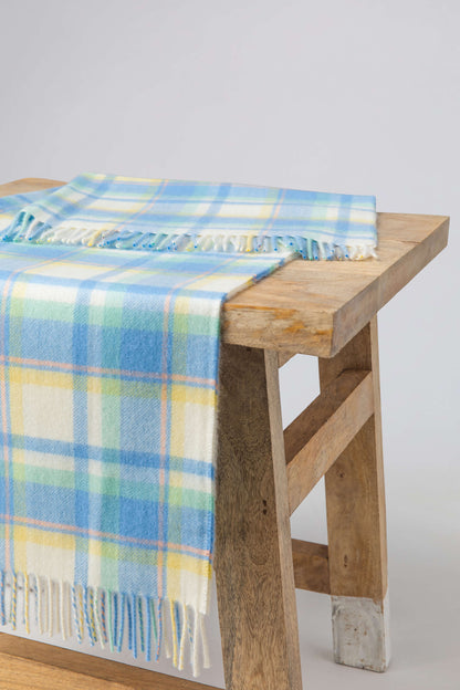 Johnstons of Elgin 2024 Baby Blanket Collection Blue Green Check Cashmere Baby Blanket WA001954RU7474ONE