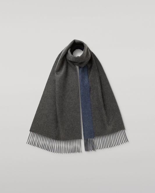 JOHNSTONS OF ELGIN CASHMERE CONTRAST REVERSIBLE SCARF GREY & BLUE 100% CASHMERE WA000020RU7792ONE