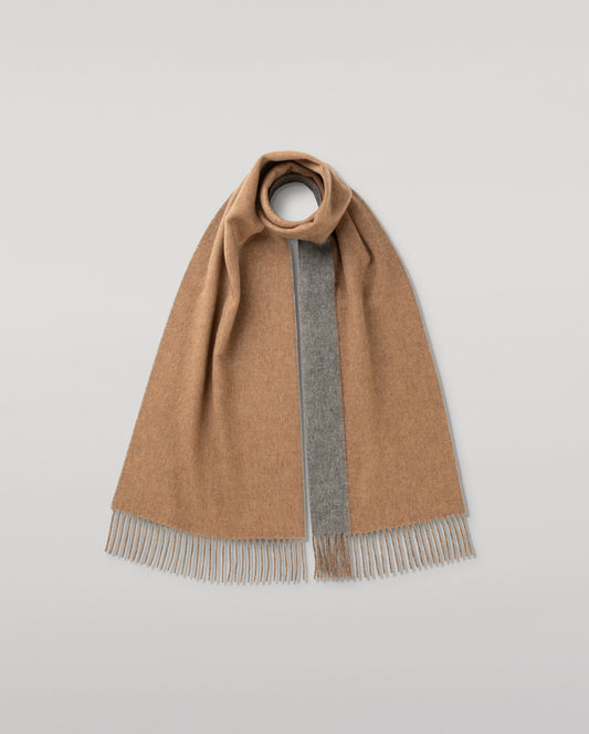 JOHNSTONS OF ELGIN CASHMERE CONTRAST REVERSIBLE SCARF NATURAL & GREY 100% CASHMERE WA000020RU7793ONE