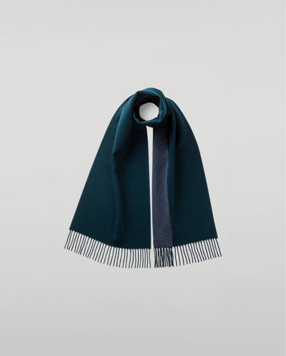 Johnstons of Elgin Woven Accessories Bottle Green & Heather Navy Contrast Reversible Cashmere Scarf WA000020RU7648ONE