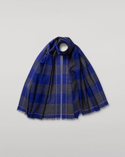 JOHNSTONS OF ELGIN CARNBEE LARGE GINGHAM SCARF NAVY 100% CASHMERE WA002476RU7710ONE