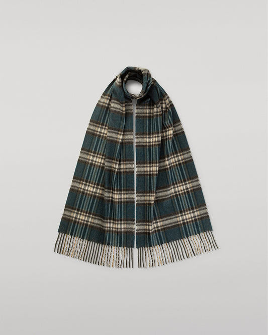 JOHNSTONS OF ELGIN CASHMERE VINTAGE CHECK SCARF BOTTLE GREEN 100% CASHMERE WA002634RU7781ONE