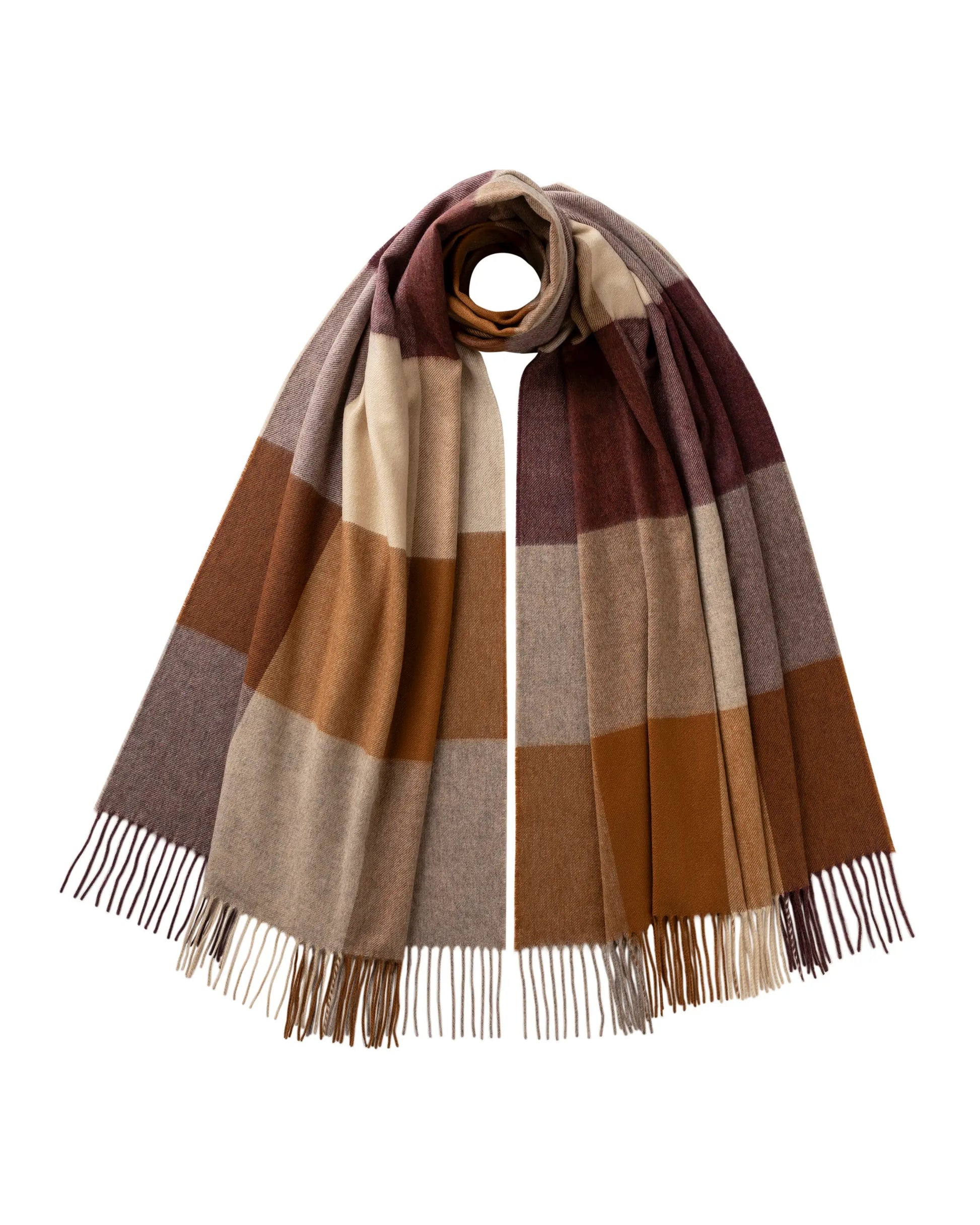 Johnstons of Elgin AW25 Woven Accessories Damson Block Check Cashmere Stole WA000056RU7690ONE