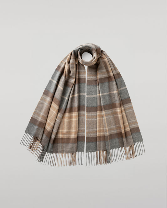 Johnstons of Elgin Woven Accessories Natural MacKellar Tartan Cashmere Stole WA000056KU0542ONE