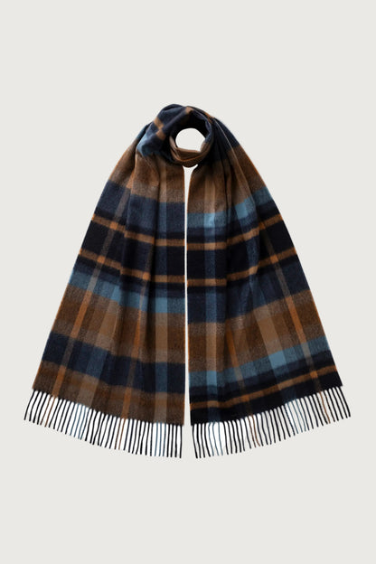 Johnstons of Elgin AW25 Woven Accessories Vicuna & Navy Deco Block Check Cashmere Scarf WA000057RU7637ONE