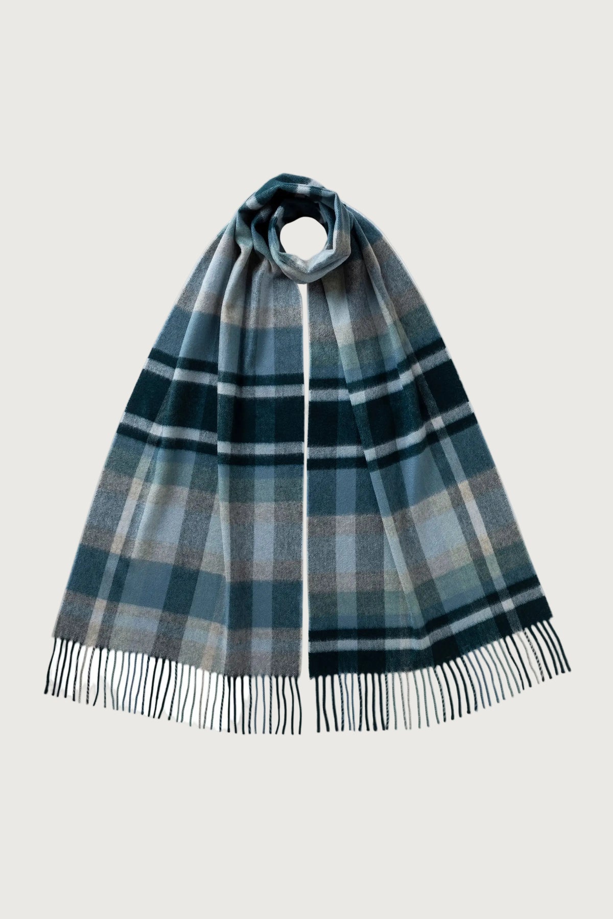 Johnstons of Elgin AW25 Woven Accessories Seascape & Slate Deco Block Check Cashmere Scarf WA000057RU7638ONE