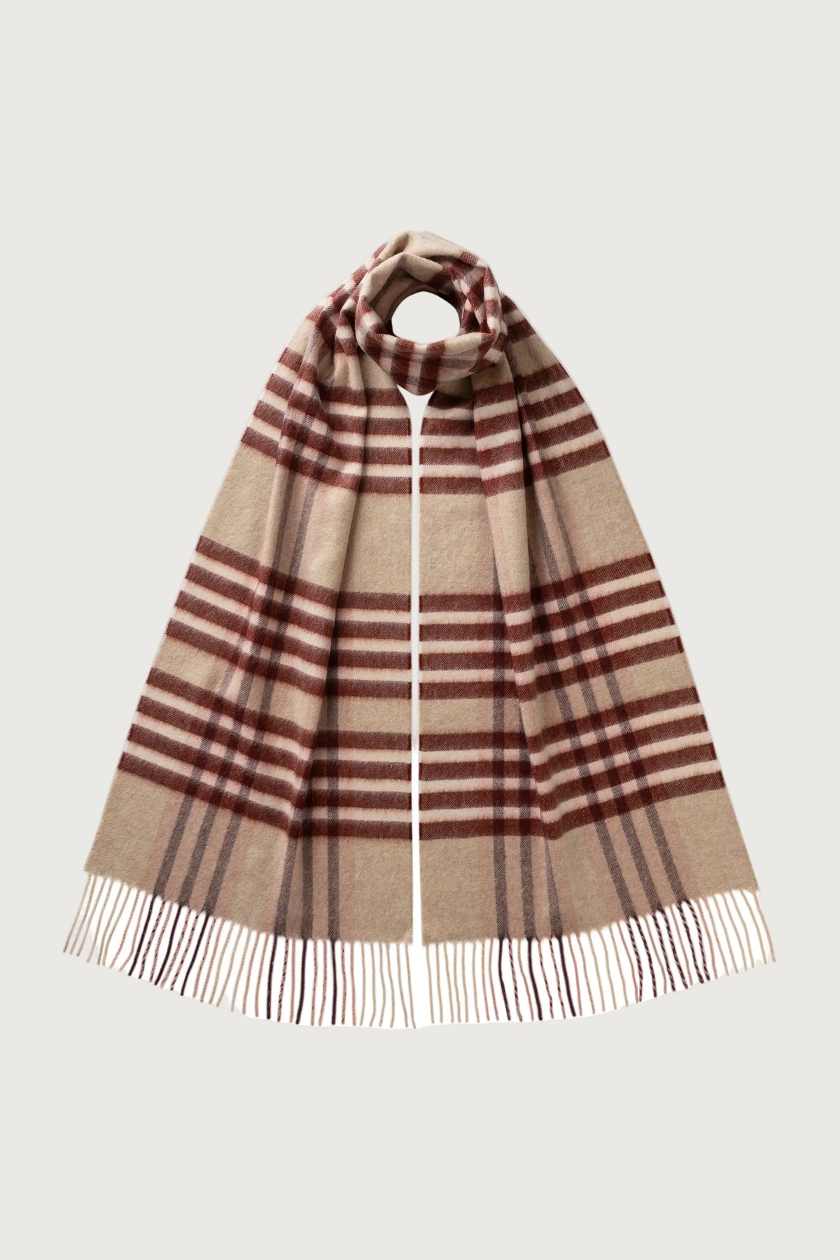 Johnstons of Elgin AW25 Woven Accessories Blonde Grid Check Cashmere Scarf WA000057RU7642ONE