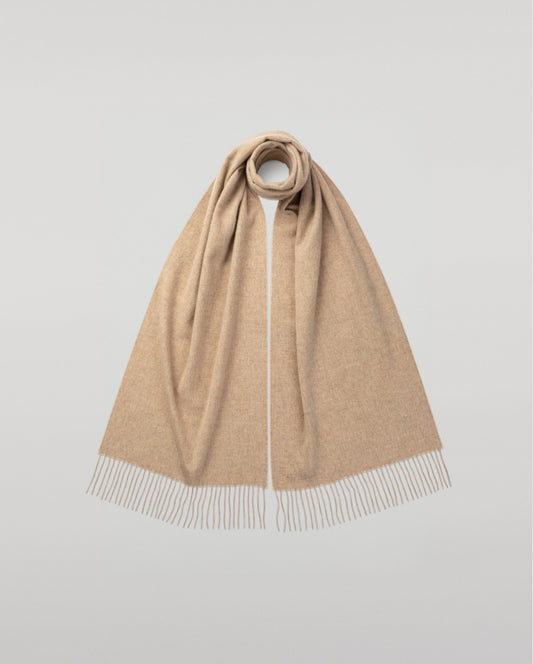 Johnstons of Elgin Oversized Cashmere Scarf in Blonde on a white background WA000057HB0167ONE