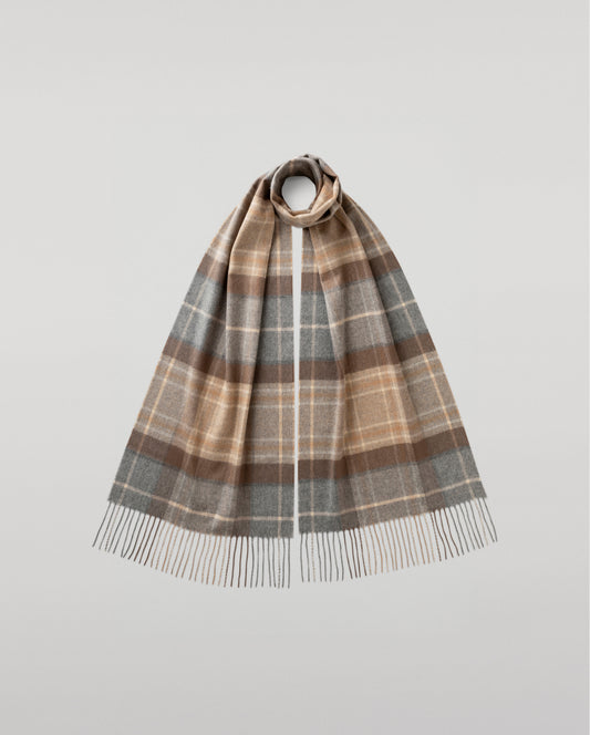 Johnstons of Elgin Woven Accessories Natural MacKellar Natural MacKellar Tartan Wide Cashmere Scarf WA000057KU0542ONE