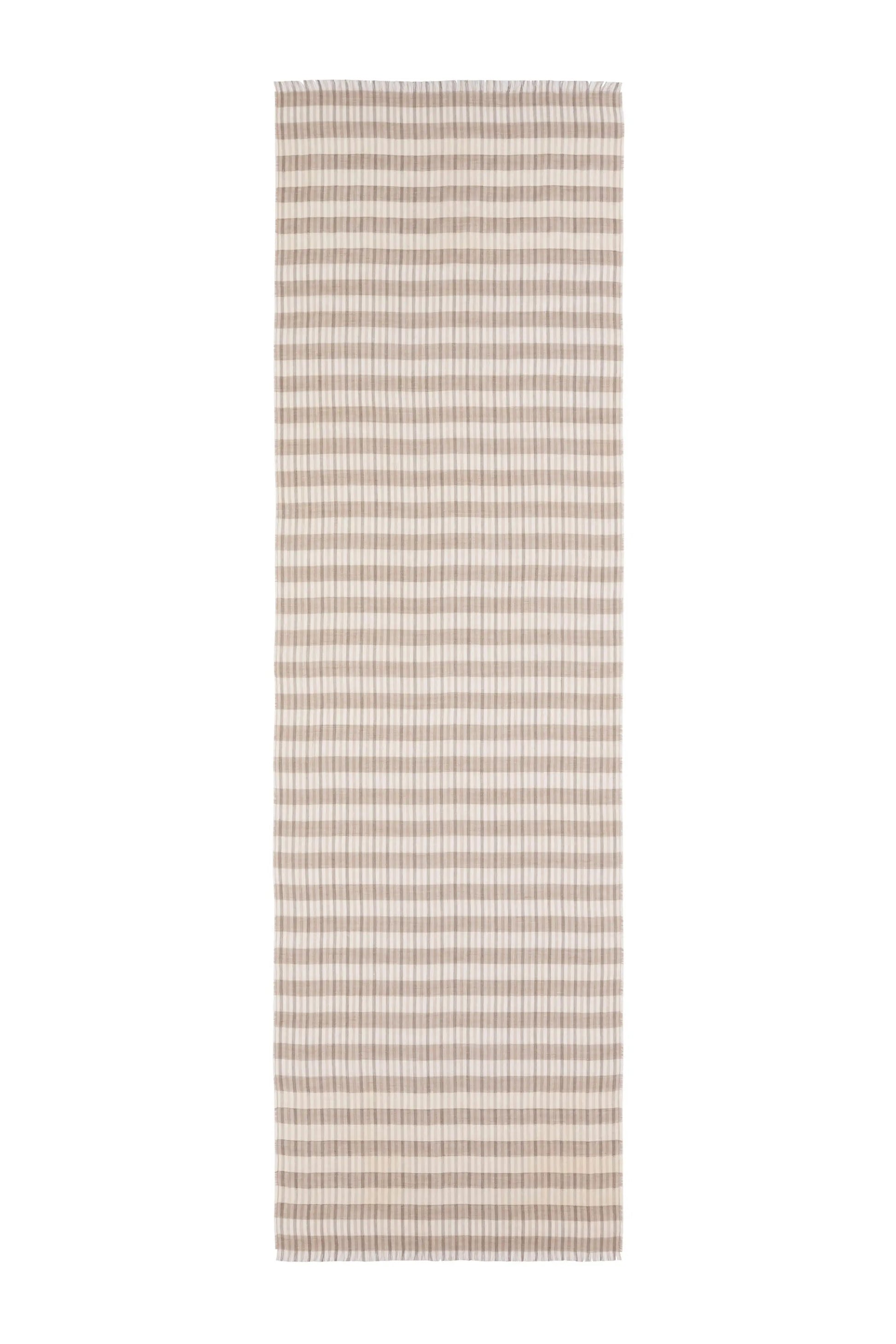 Johnstons of Elgin SS25 Accessories Natural Tipped Stripe Lightweight Scarf  lying flat on a white background WB002672RU7581ONE