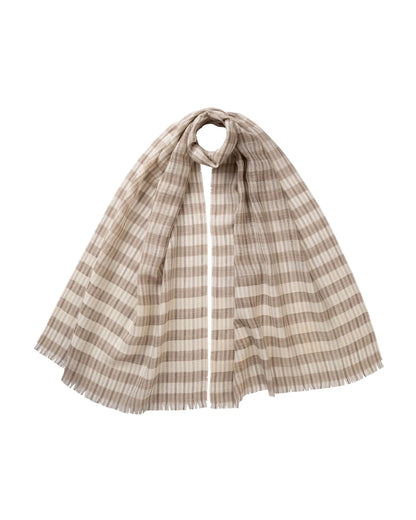 Johnstons of Elgin SS25 Accessories Natural Tipped Stripe Lightweight Scarf  on a white background WB002672RU7581ONE