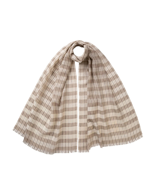Johnstons of Elgin SS25 Accessories Natural Tipped Stripe Lightweight Scarf  on a white background WB002672RU7581ONE