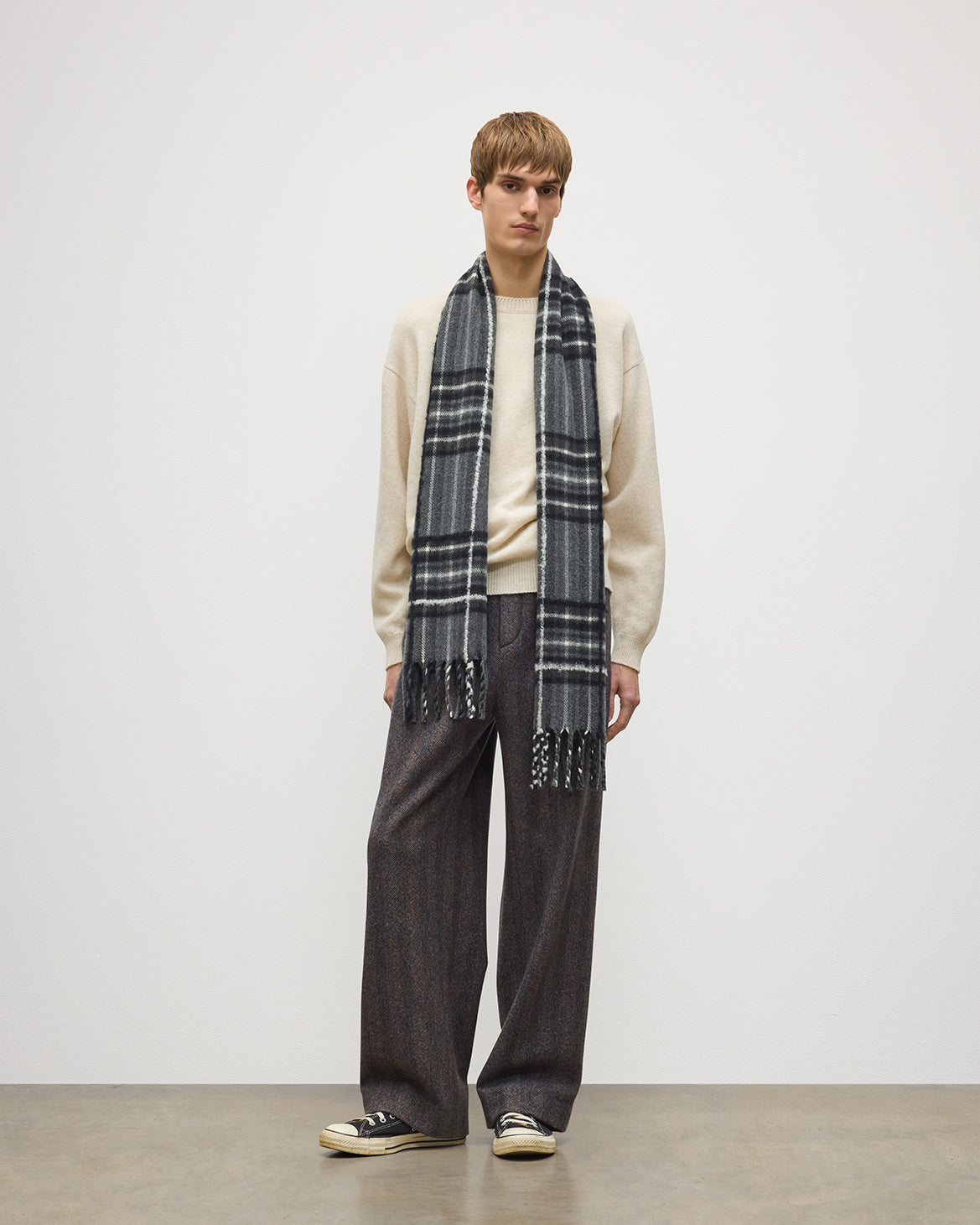 JOHNSTONS OF ELGIN MACH TARTAN SCARF GREY 95% WOOL 4% CASHMERE 1% SILK WB002956RU7776ONE